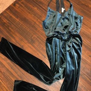 Gianni Bini Emerald Green Velvet Jumpsuit
